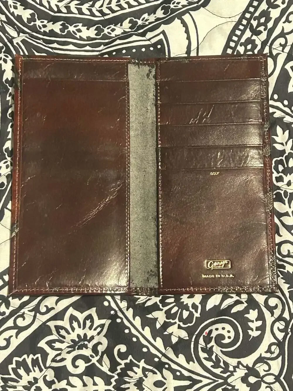 Gary's Leather Vintage Golf Club Embossed Long Bifold Checkbook Wallet